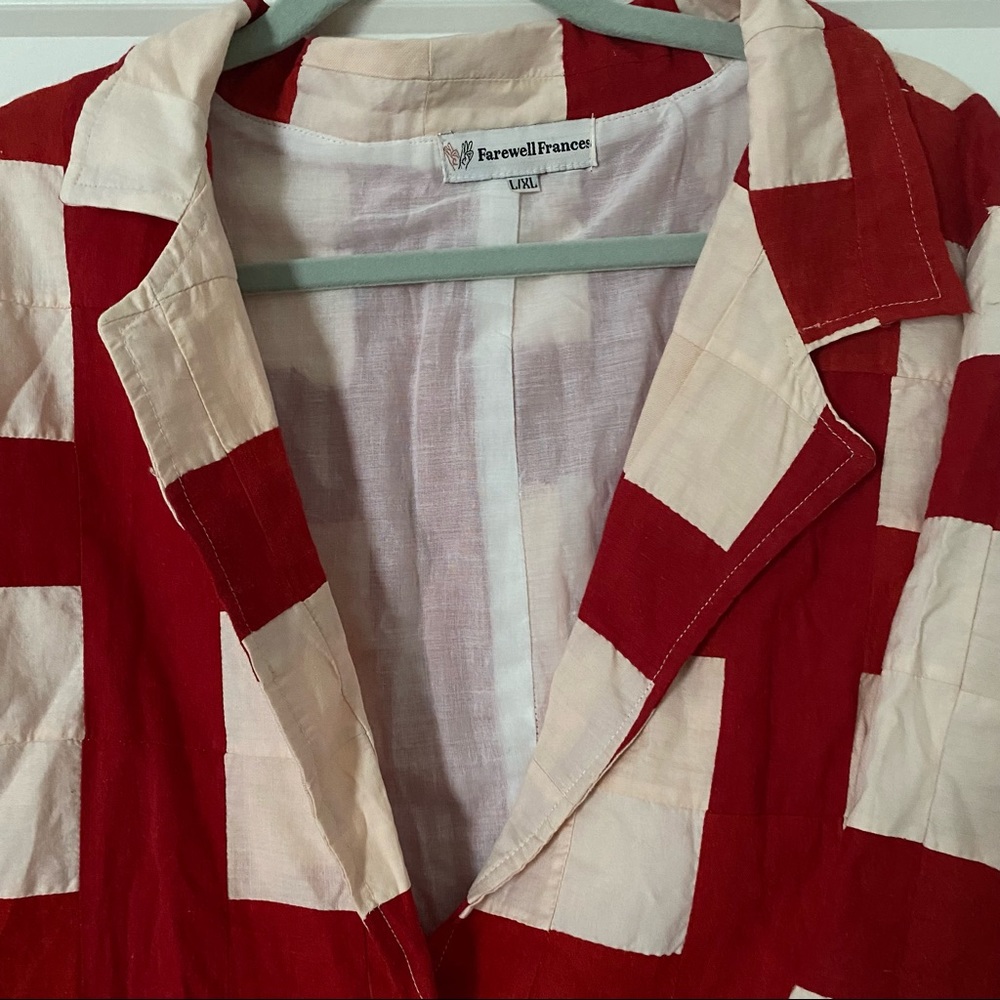 Women's Red and Cream Checkered Jacket - Picture 4 of 5